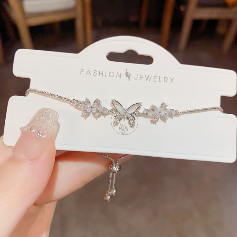 Silver double layer butterfly pearl bracelet