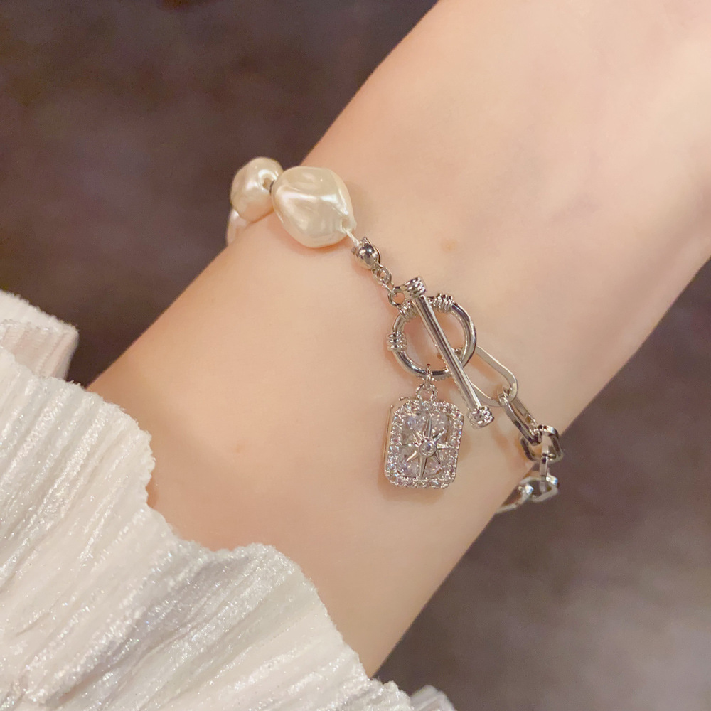 Baroque Pearl T-Bar Bracelet | Gold & Silver Paperclip Chain Bracelet