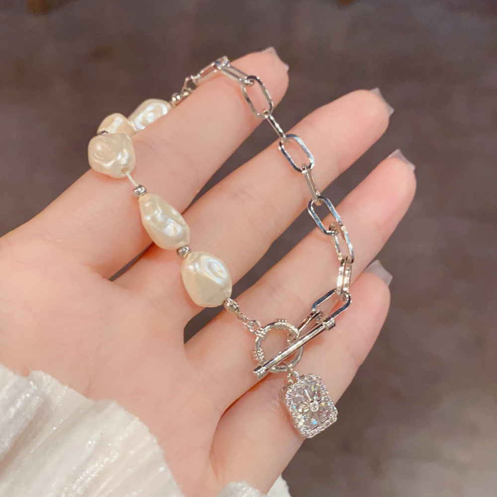 Baroque Pearl T-Bar Bracelet | Gold & Silver Paperclip Chain Bracelet