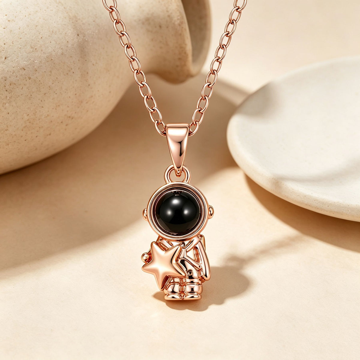 Space themed romantic necklace gift with projection feature