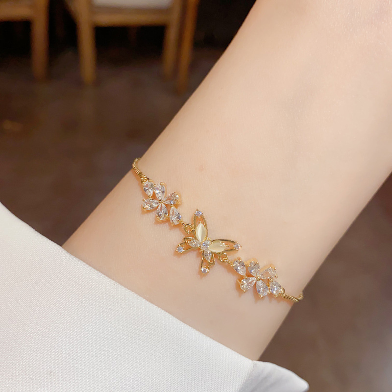 Gold double layer butterfly pearl bracelet