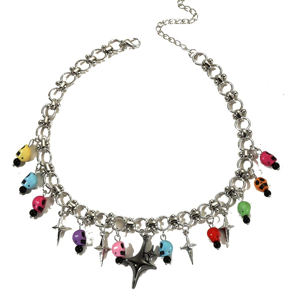 Y2K Colorful Skull Star Necklace | Punk Gothic Statement Choker for Women