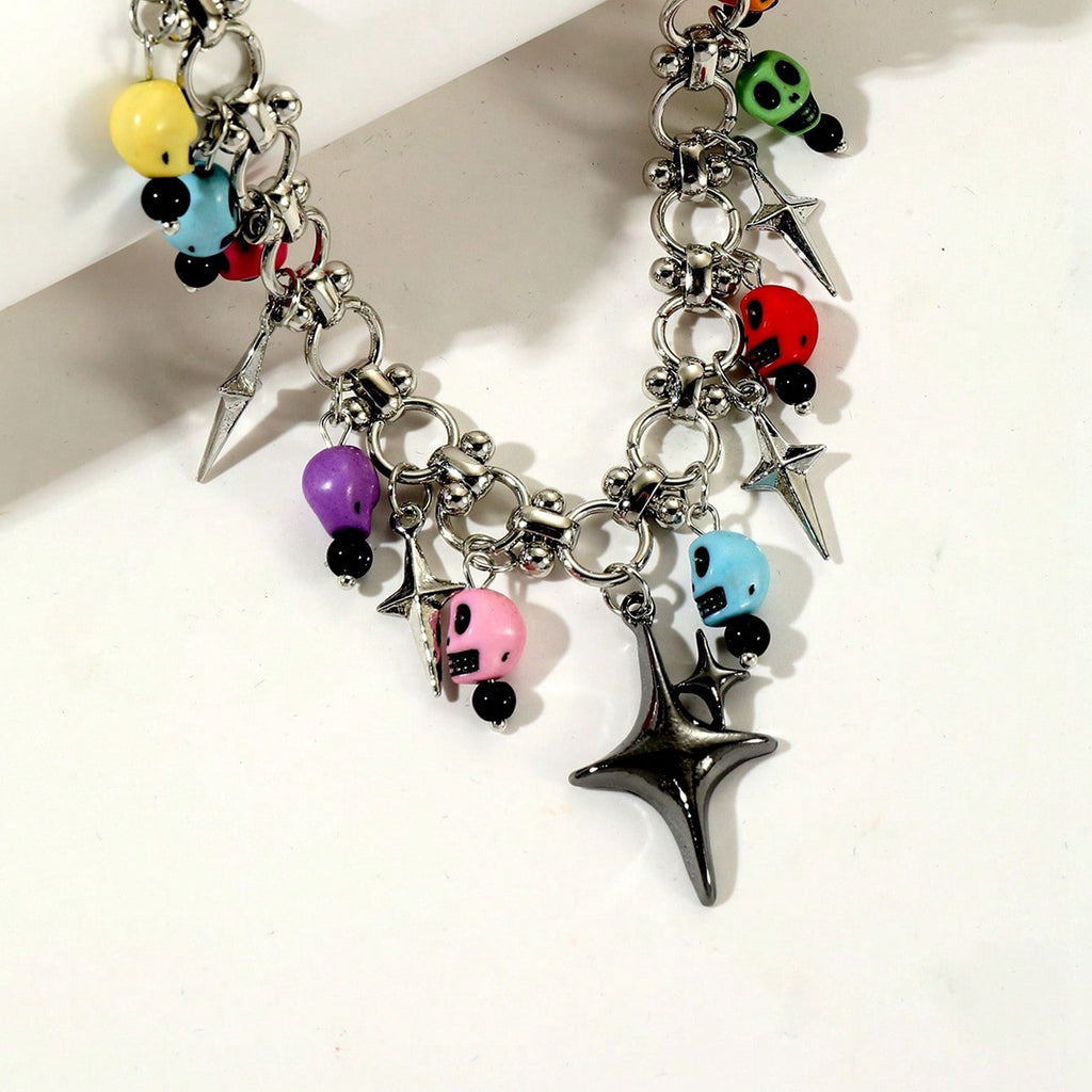 Y2K Colorful Skull Star Necklace | Punk Gothic Statement Choker for Women