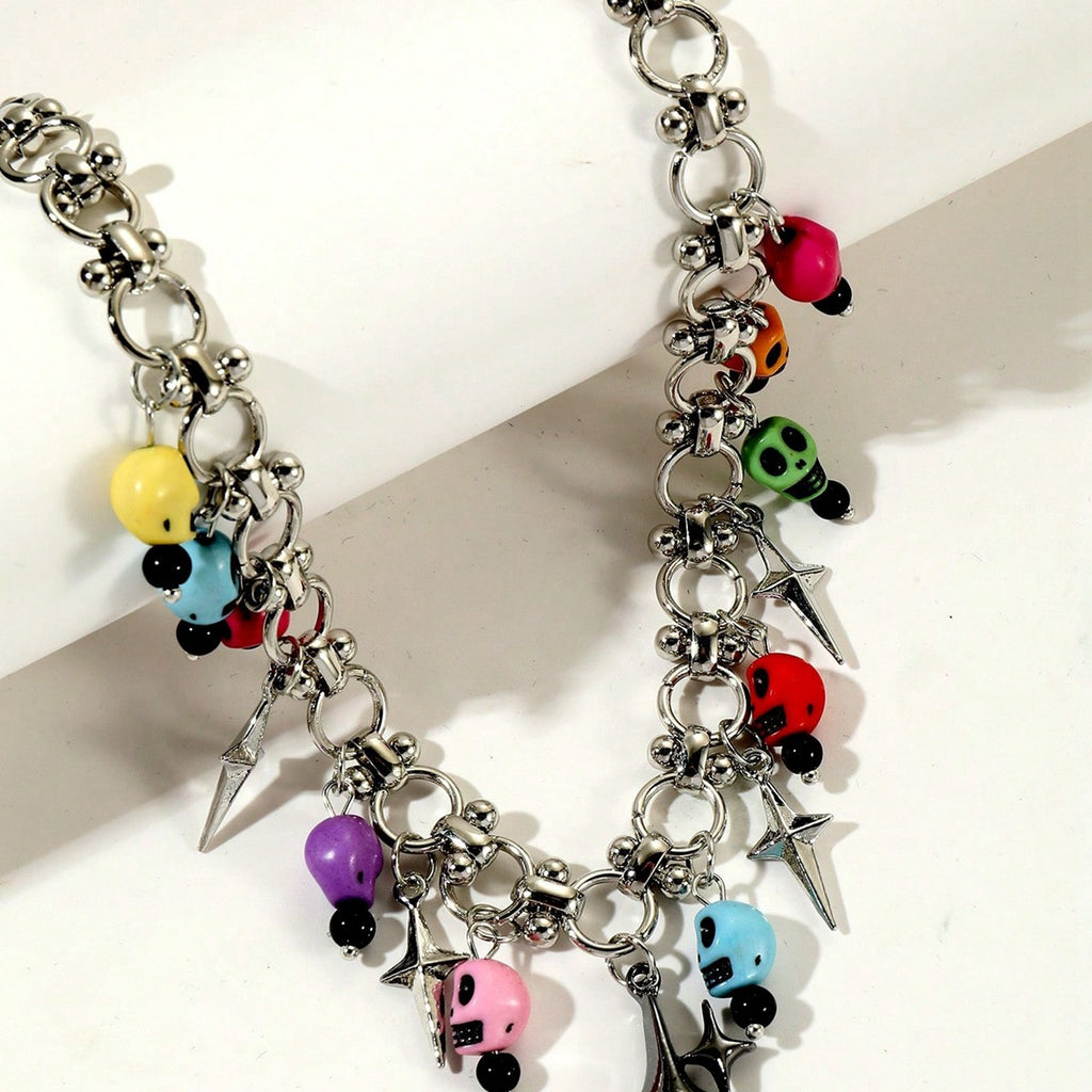 Y2K Colorful Skull Star Necklace | Punk Gothic Statement Choker for Women