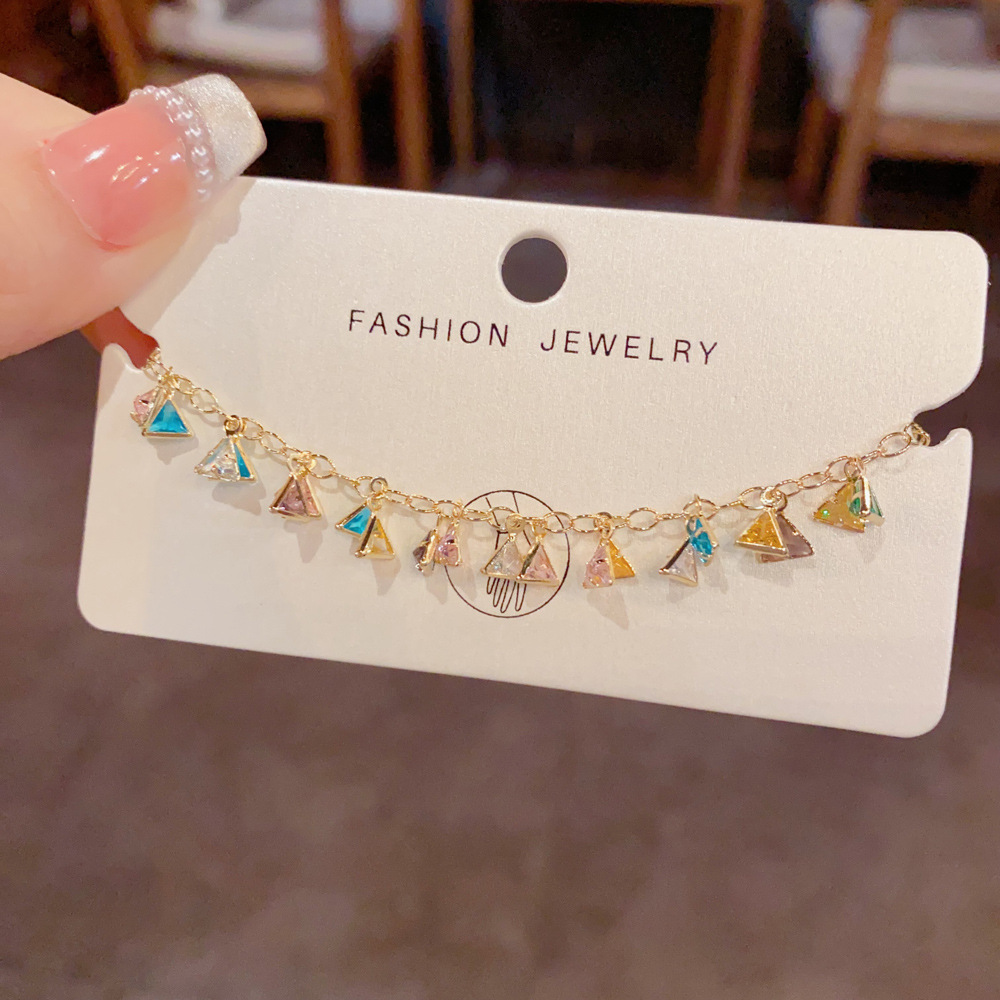 Colorful Zircon Triangle Tassel Bracelet | 14K Gold Plated Bracelet for Women