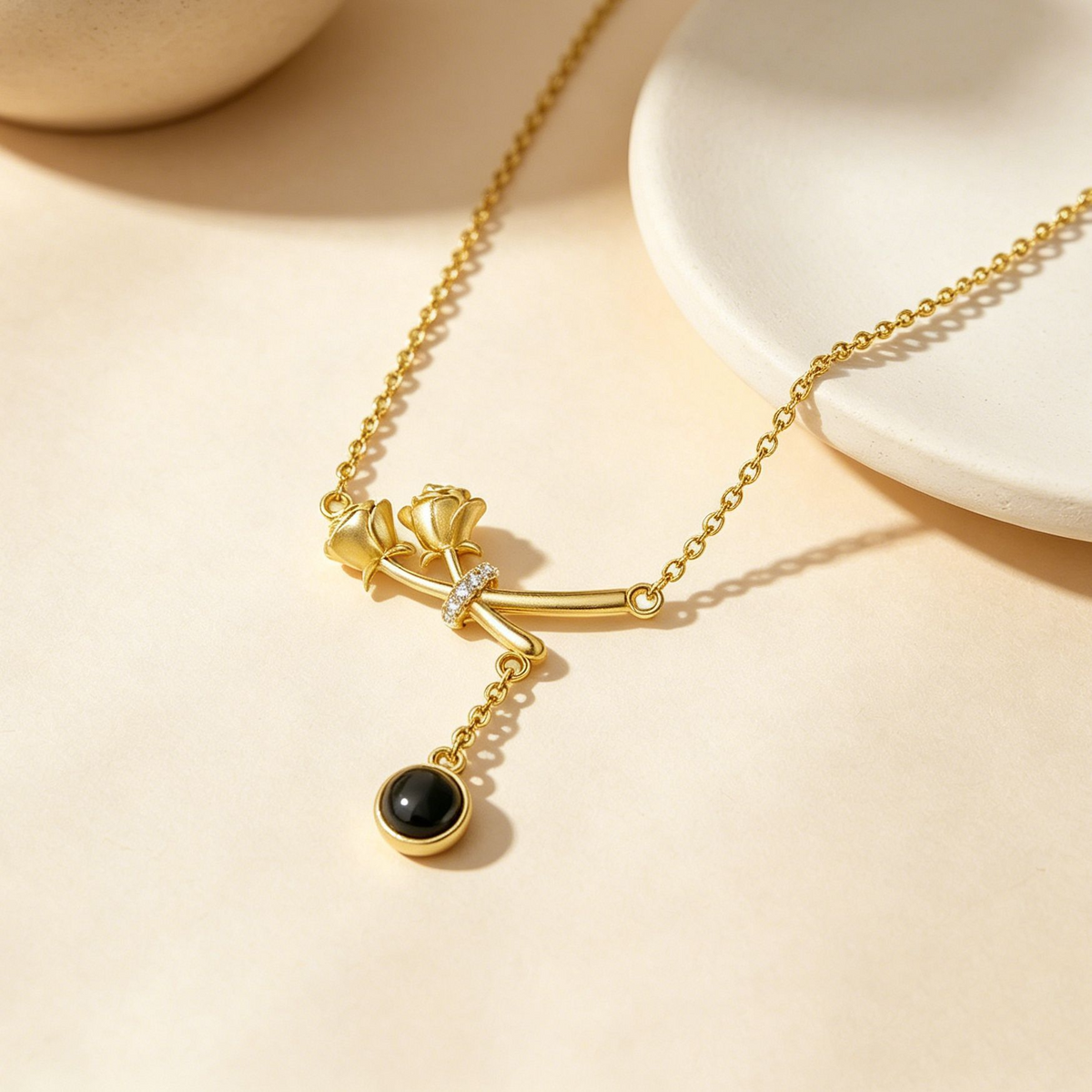 Crossed rose personalized projection necklace with custom photo