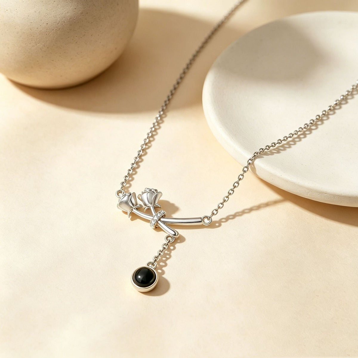 Personalized rose wedding vow projection necklace Silver
