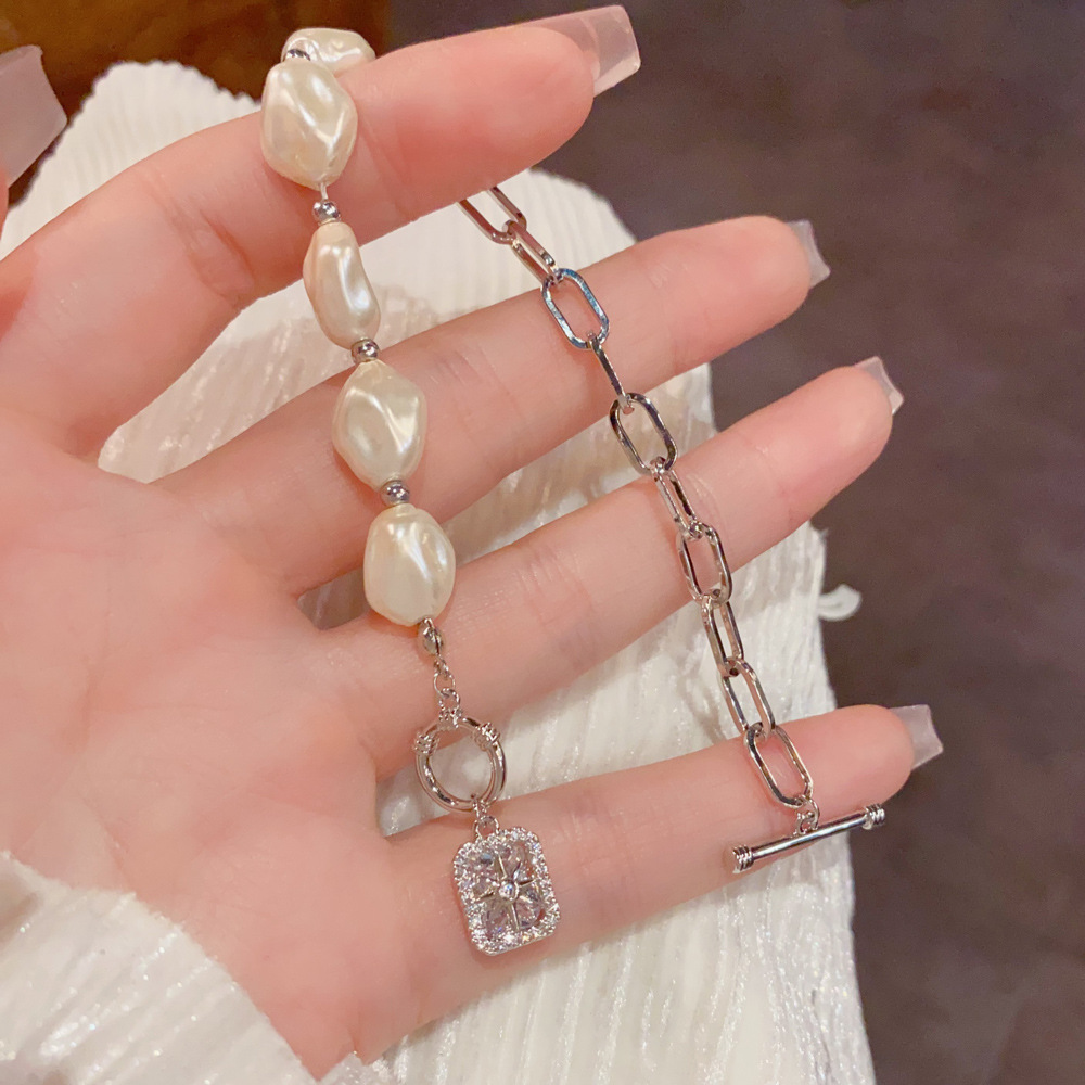 Baroque Pearl T-Bar Bracelet | Gold & Silver Paperclip Chain Bracelet