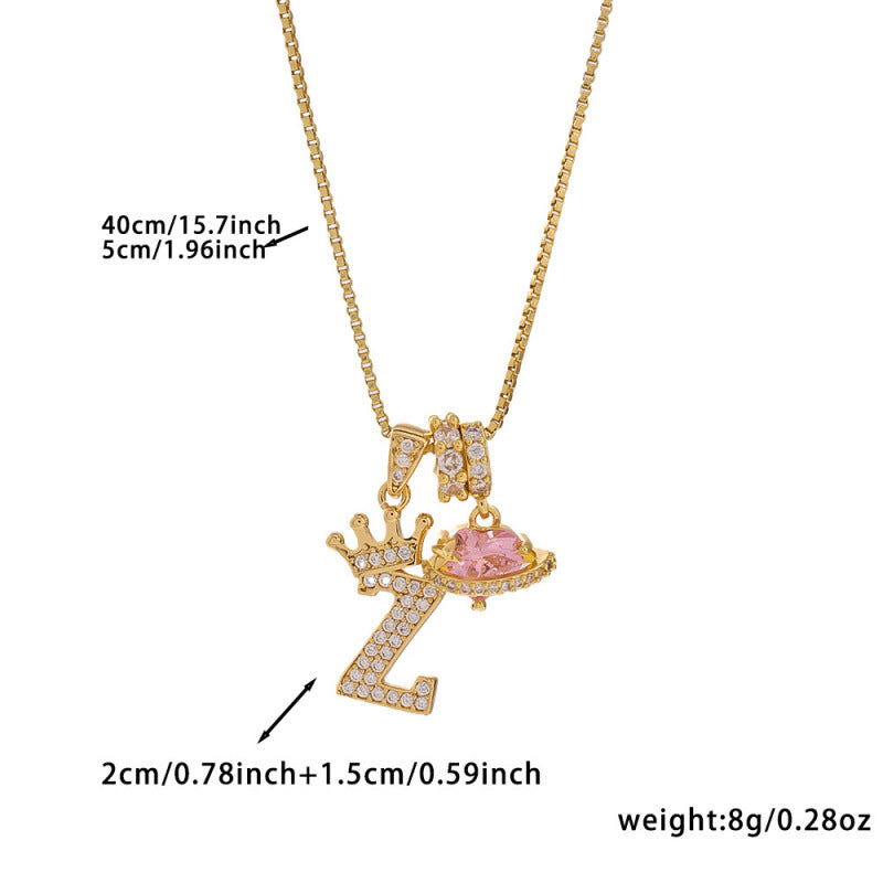 Charm System Two-Tone Crown Letter Necklace | Gold Box Chain