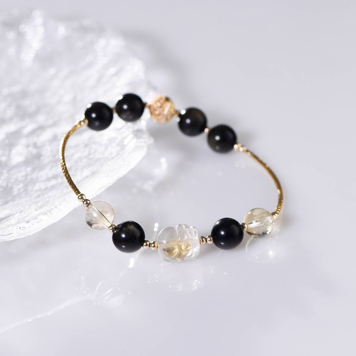 Gold Obsidian & Citrine Pi Xiu Bracelet for Women, Men & Couples