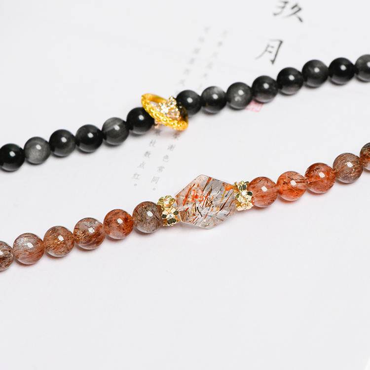 Natural Black Gold Super Seven Crystal & Silver Obsidian Double Wrap Bracelet – Boho Gemstone Statement Jewelry