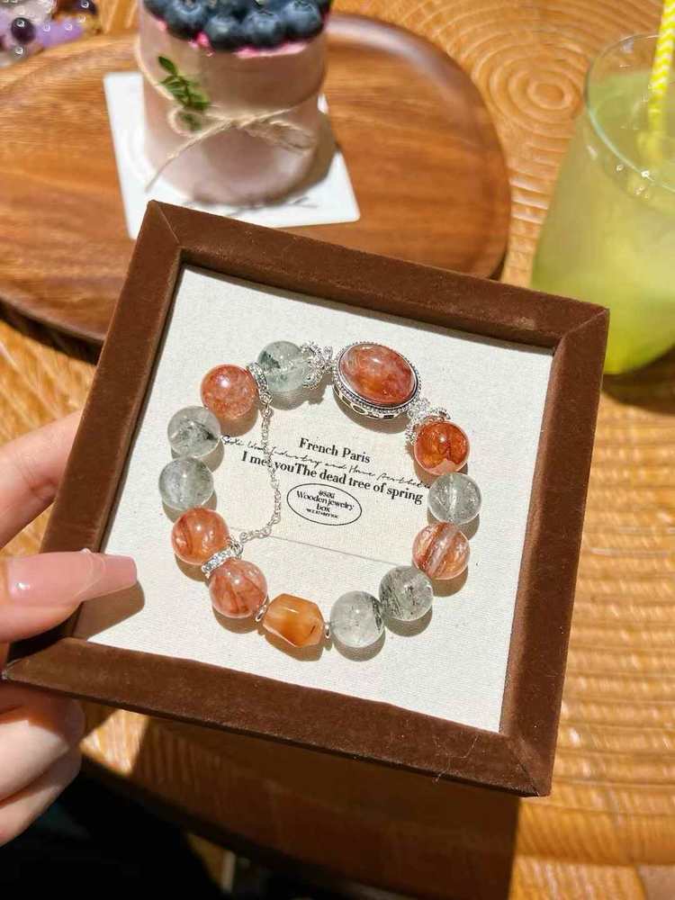 Wood Fire Inspired Gemstone Bracelet | Red Hematoid Quartz & Phantom Quartz