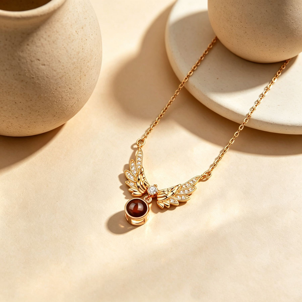angel wings personalized projection necklace