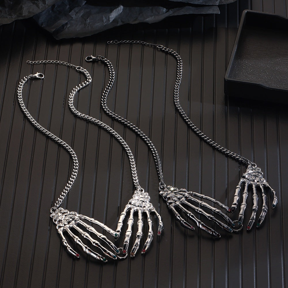 Gothic Punk Skull Necklace & Earrings Set | Vintage Statement Halloween Jewelry