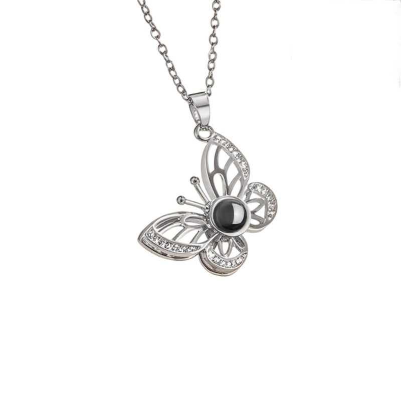 custom photo projection necklace for couples butterfly
