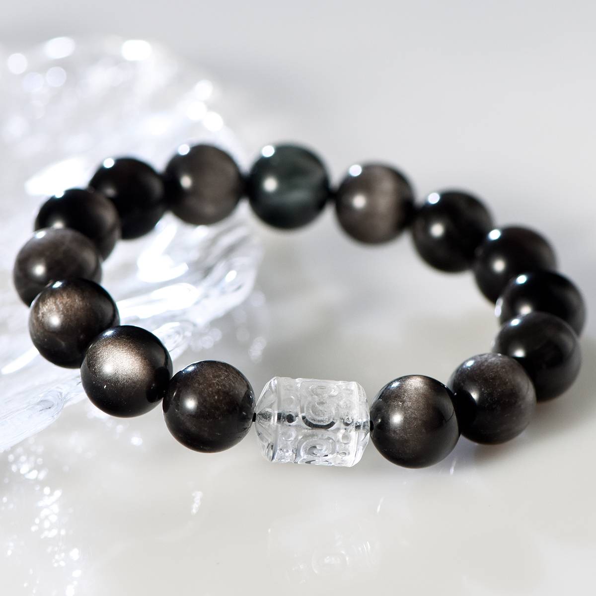 Silver Obsidian & Aquamarine Couple's Bracelet Set a€¡± His & Hers