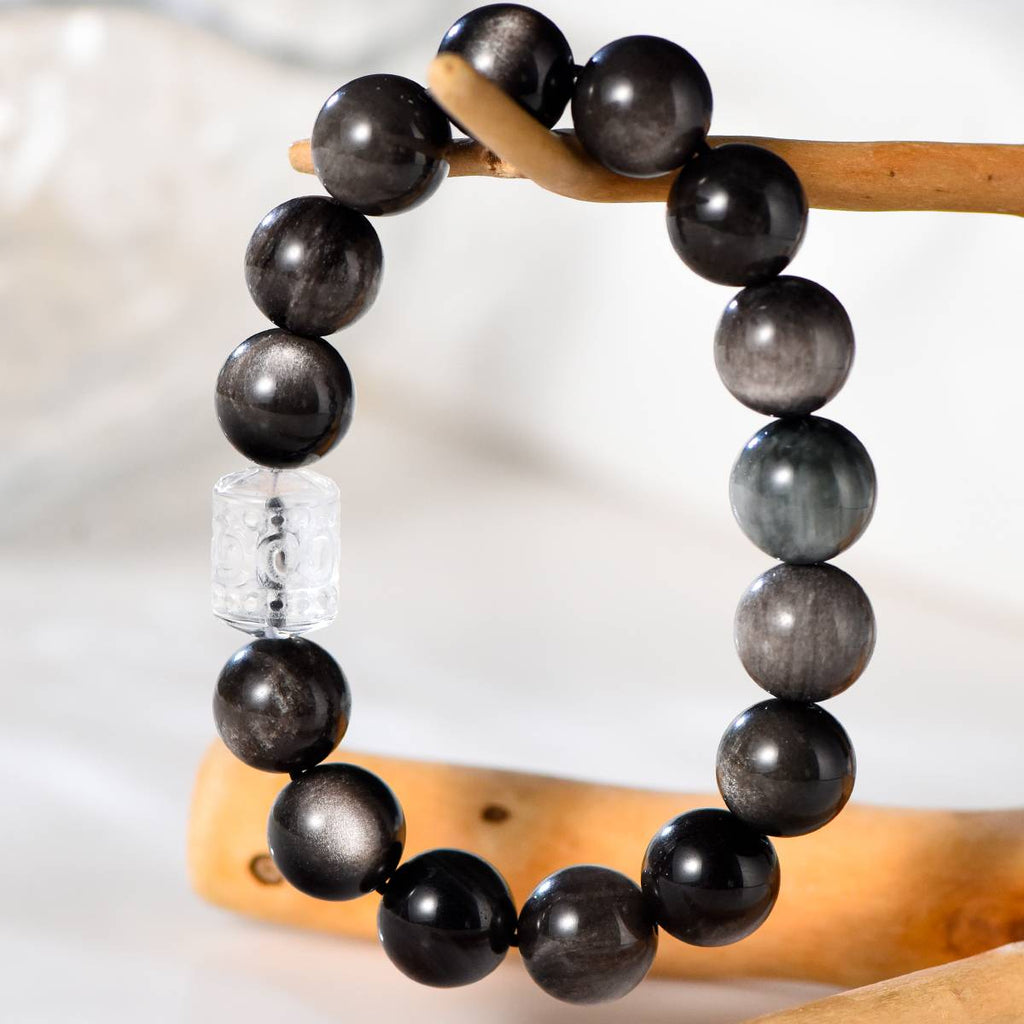 Silver Obsidian & Aquamarine Couple's Bracelet Set a€¡± His & Hers