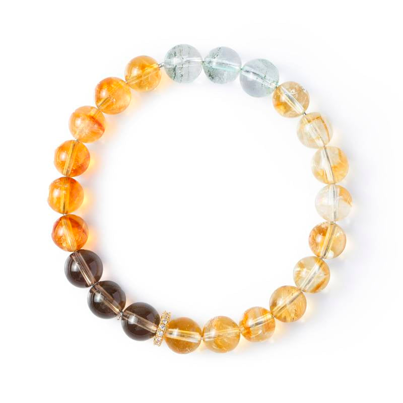 Sunflower Inspired Natural Crystal Bracelet for Women | Citrine Smoky Quartz & Green Phantom Beaded Jewelry