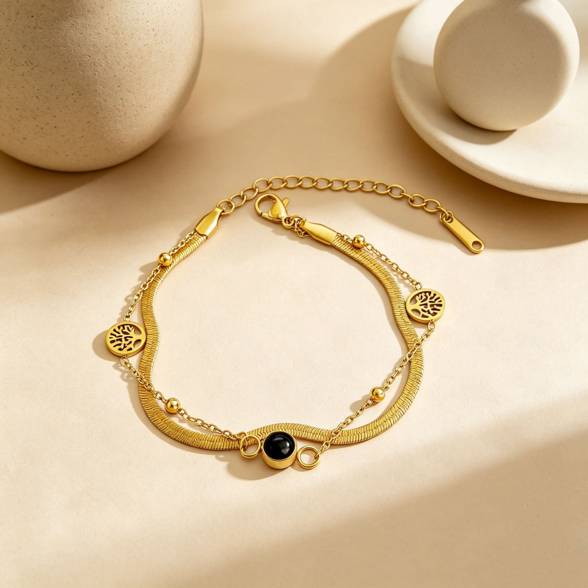 Tree of Life double layer projection bracelet in gold