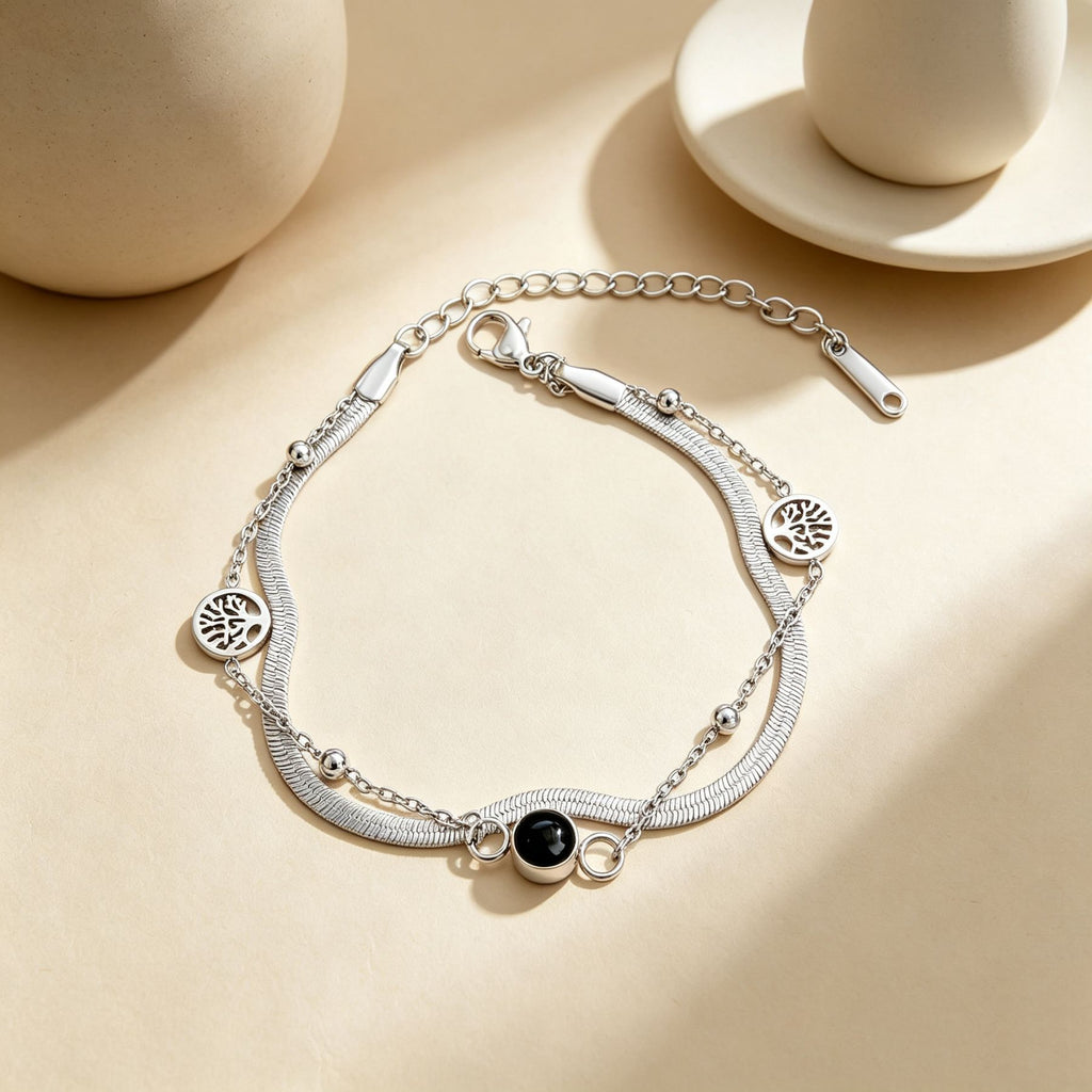 Tree of Life double layer projection bracelet in silver