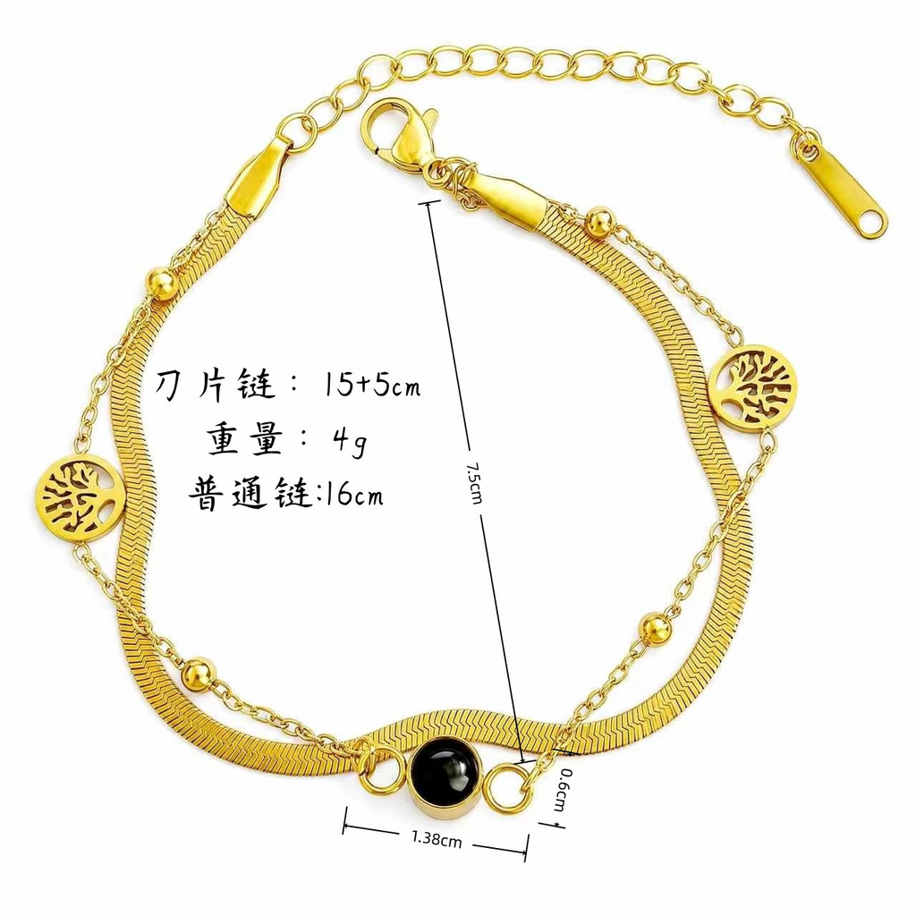 Custom photo projection stone on Tree of Life bracelet