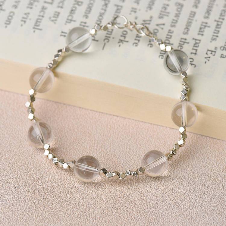 Natural White Crystal Bracelet for Women | 925 Sterling Silver Beaded Minimalist Jewelry
