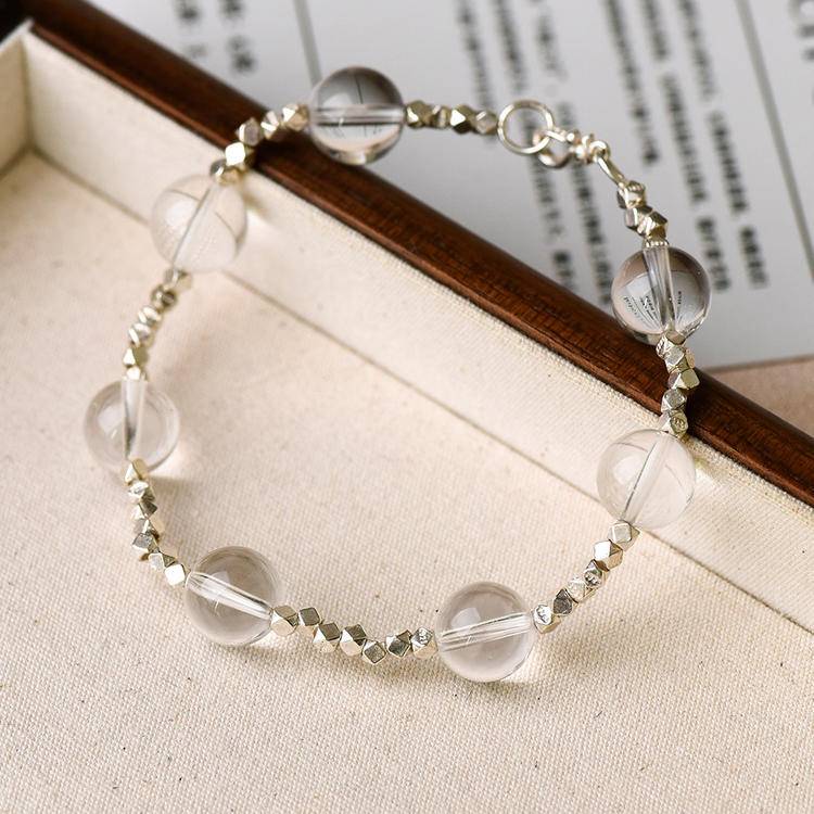 Natural White Crystal Bracelet for Women | 925 Sterling Silver Beaded Minimalist Jewelry