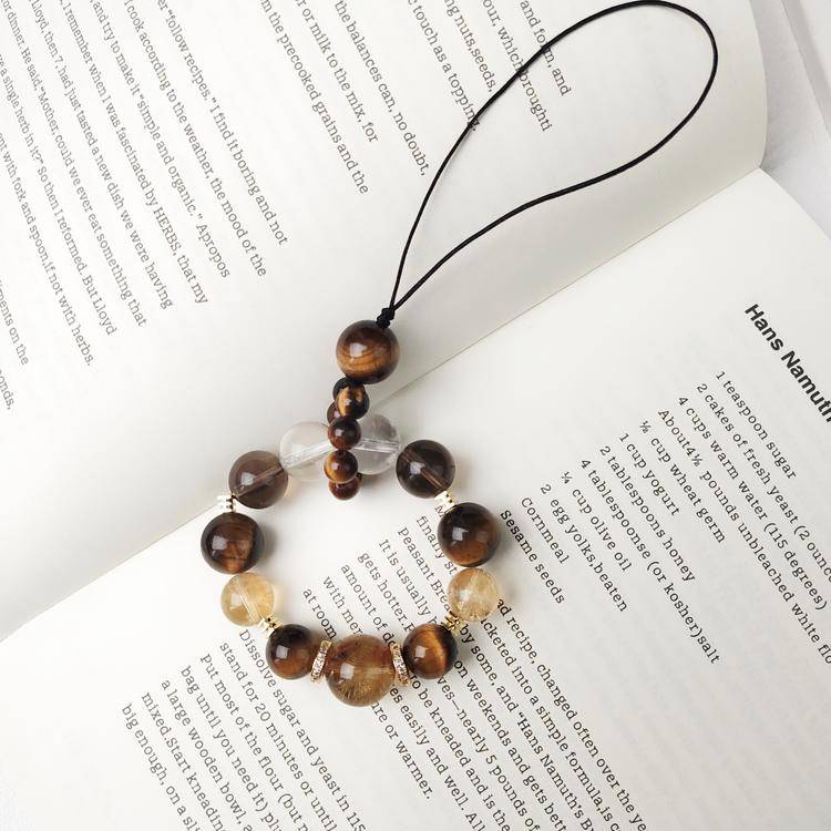 Natural Citrine & Tiger Eye Crystal Phone Charm | Golden Crystal Beaded Phone Strap, Lucky Gemstone Keychain & Bag Charm