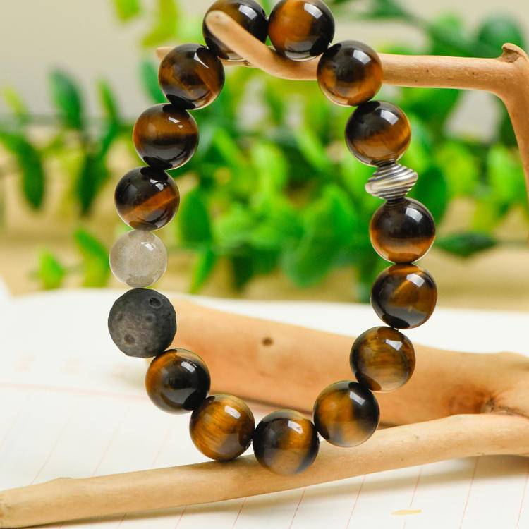 Tiger Eye, Silver Obsidian & Gray Moonstone Bracelet | Natural Gemstone Beaded Jewelry