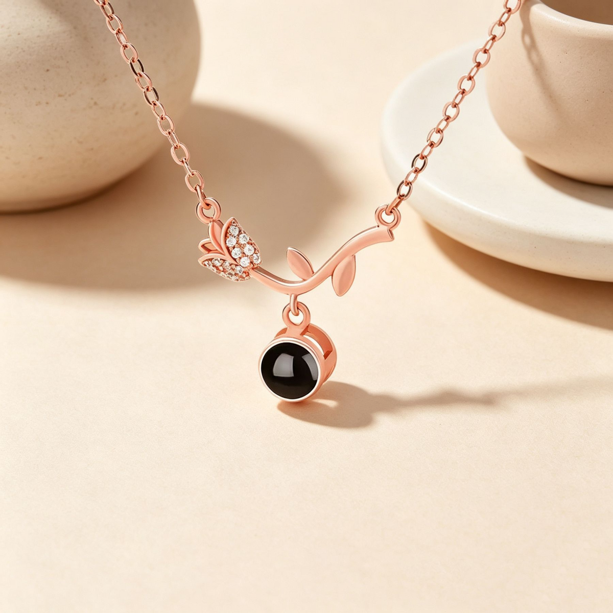 Rose personalized wedding vow projection necklace