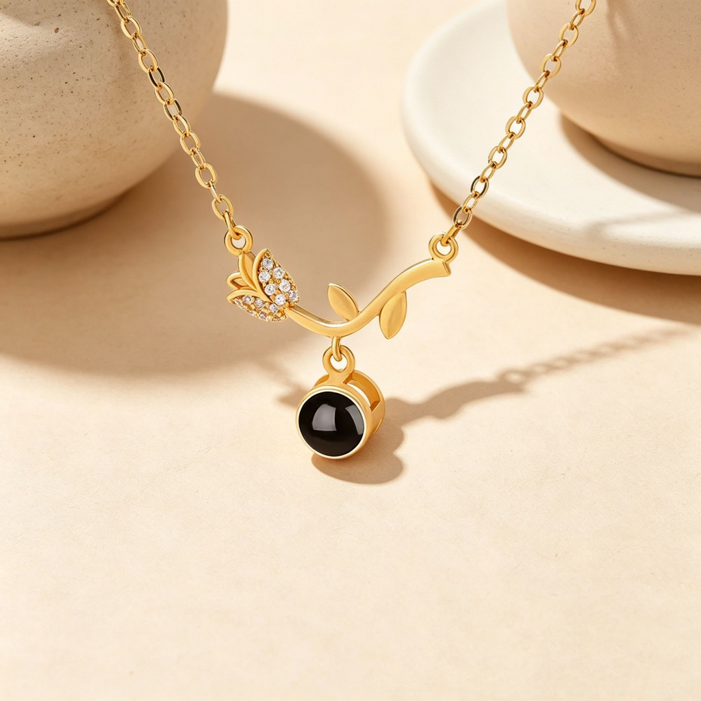 A rose personalized anniversary projection necklace