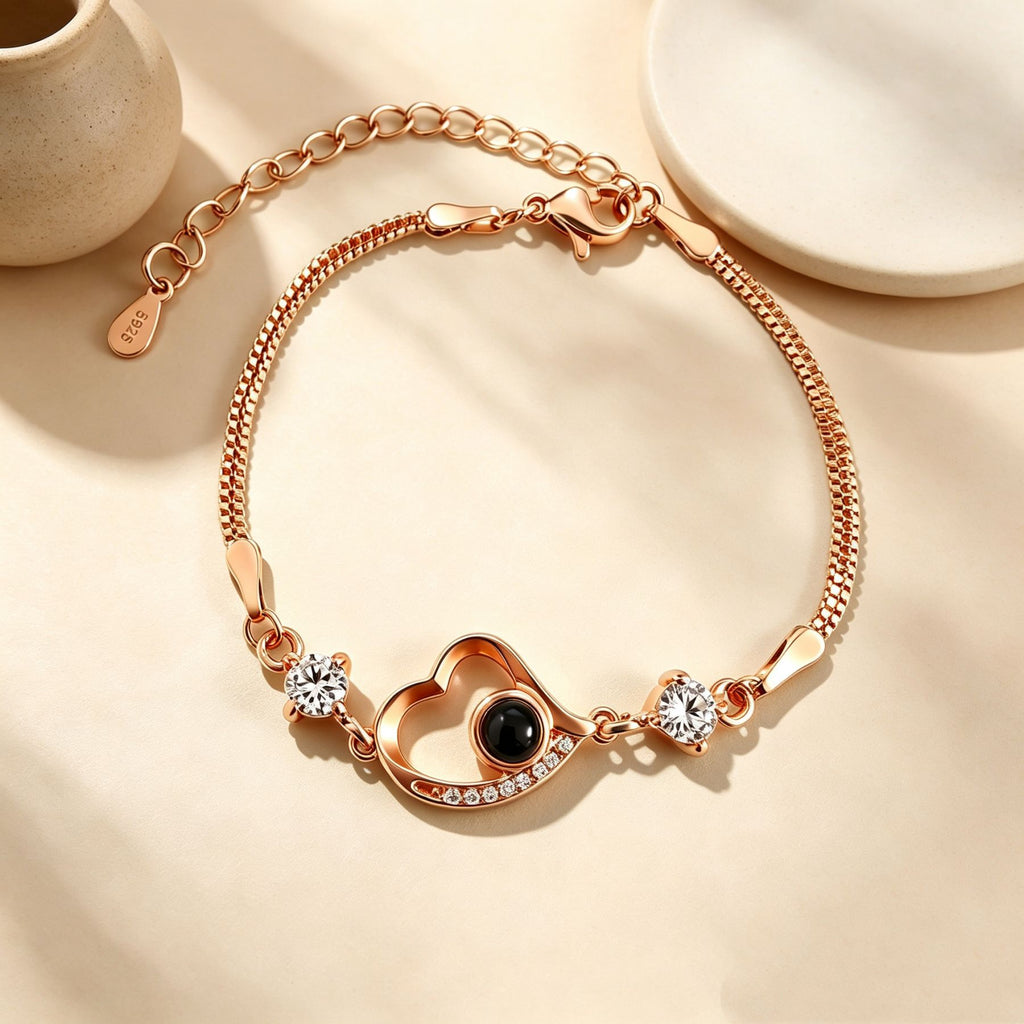 sparkle heart projection bracelet gold