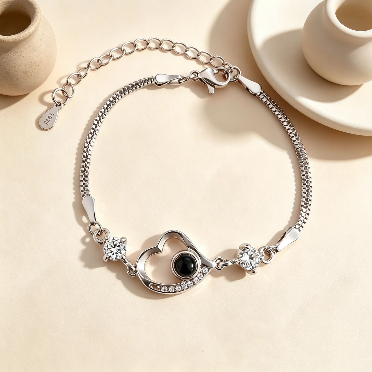 sparkle heart projection bracelet silver